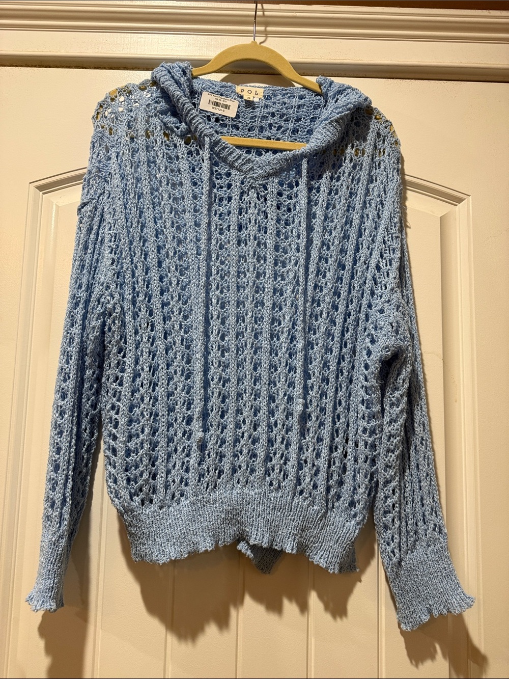 POL Light Blue Open-Knit Hooded Sweater